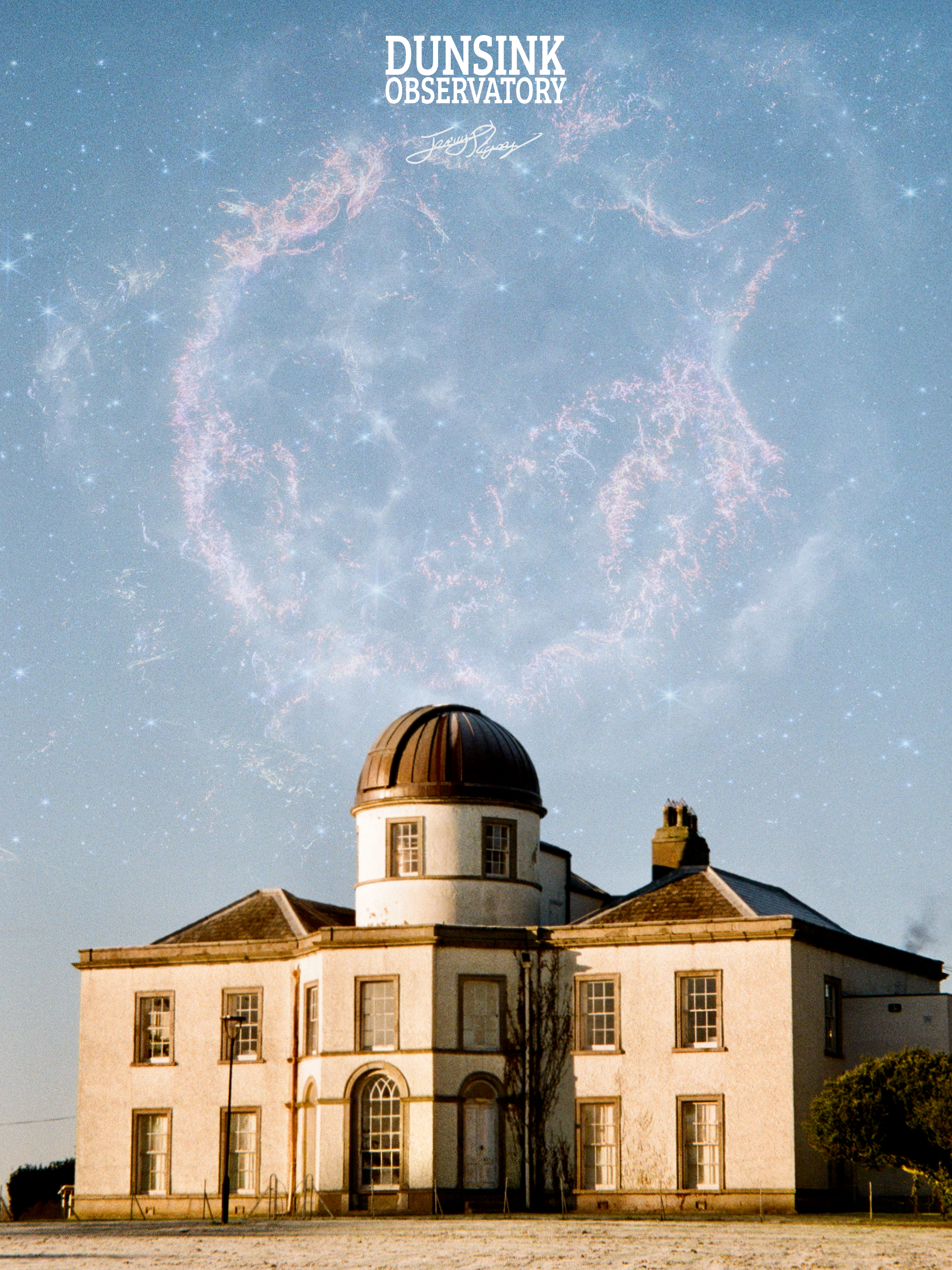 Film photo I took of Dunsink Observatory edited to show JWST image of Casseopeia A in the background. Film photo I took of Dunsink Observatory edited to show JWST image of Casseopeia A in the background.
